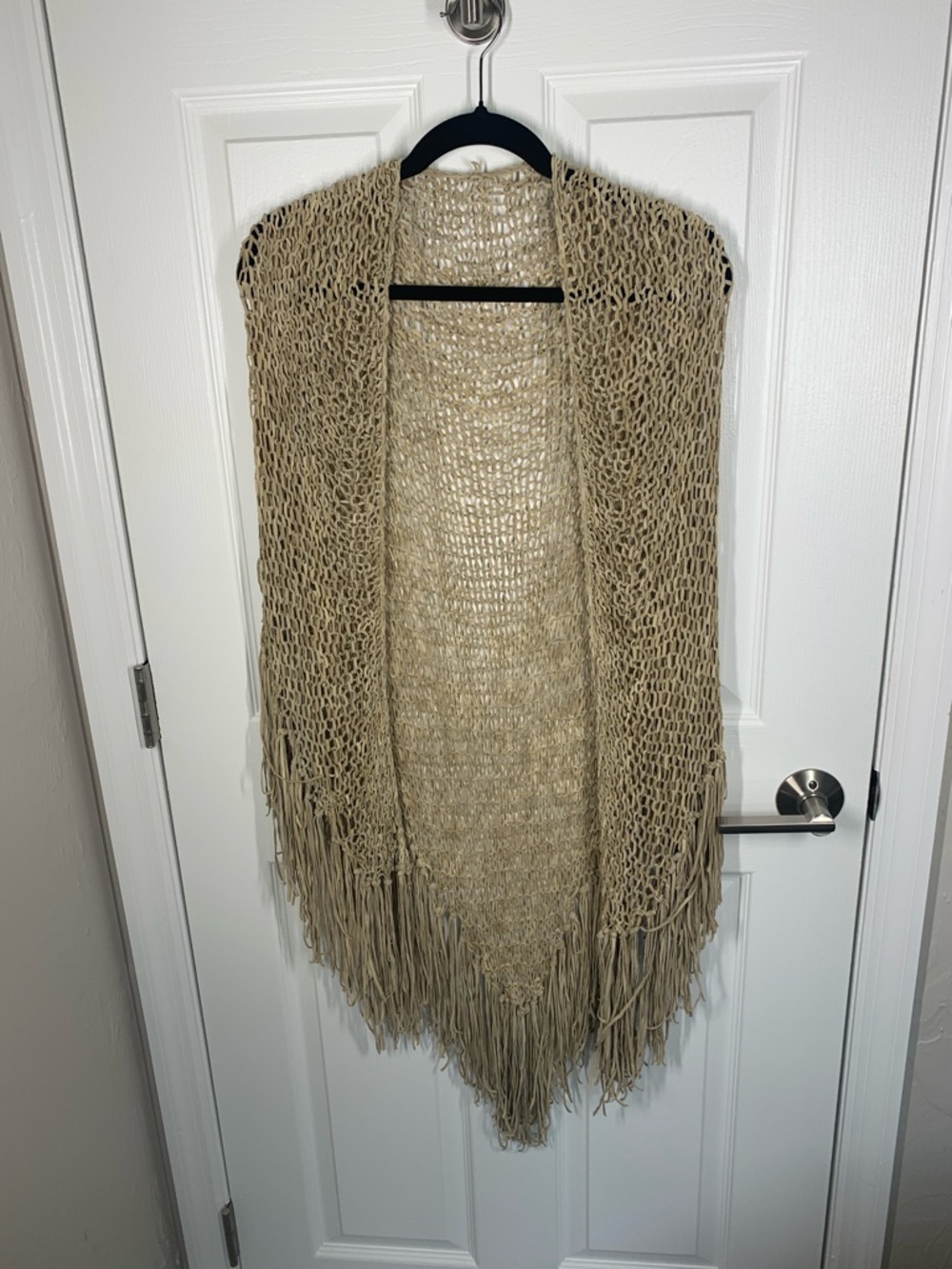 Boho/western tan woven shawl with fringe